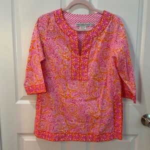GRETCHEN SCOTT PAISLEY COTTON PINK ORANGE TUNIC SIZE SMALL